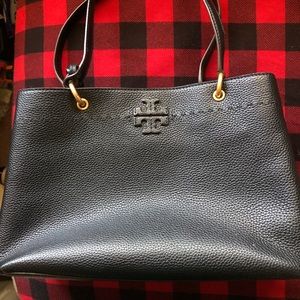 Tory Burch black medium leather tote purse bag